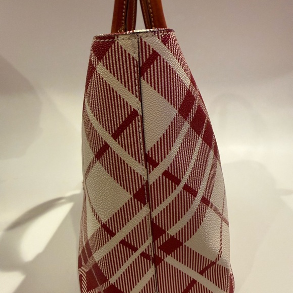 Dooney & Bourke Coated Cotton Brielle Tote in the Cranberry Plaid - Picture 4 of 11
